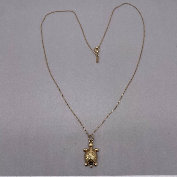 J. Crew Turtle Pendant Chain Necklace Lobster Closure Gold Tone 26 In - Picture 3 of 6